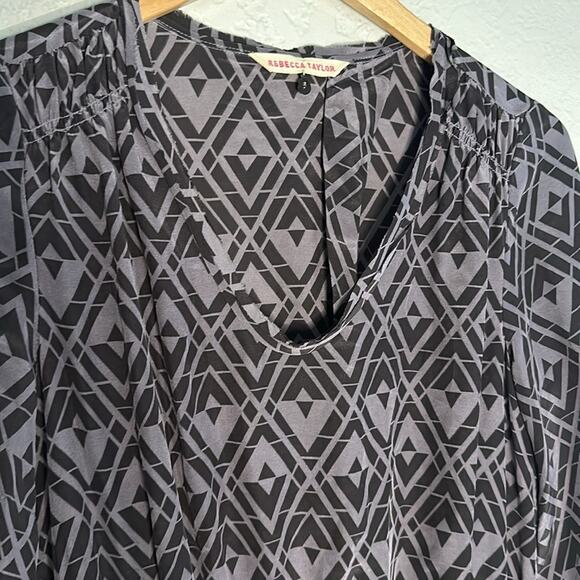 Rebecca Taylor 100% Silk Geo Dress Long Sleeve Gray Cut Out Preppy Goth Vacation - Picture 5 of 9
